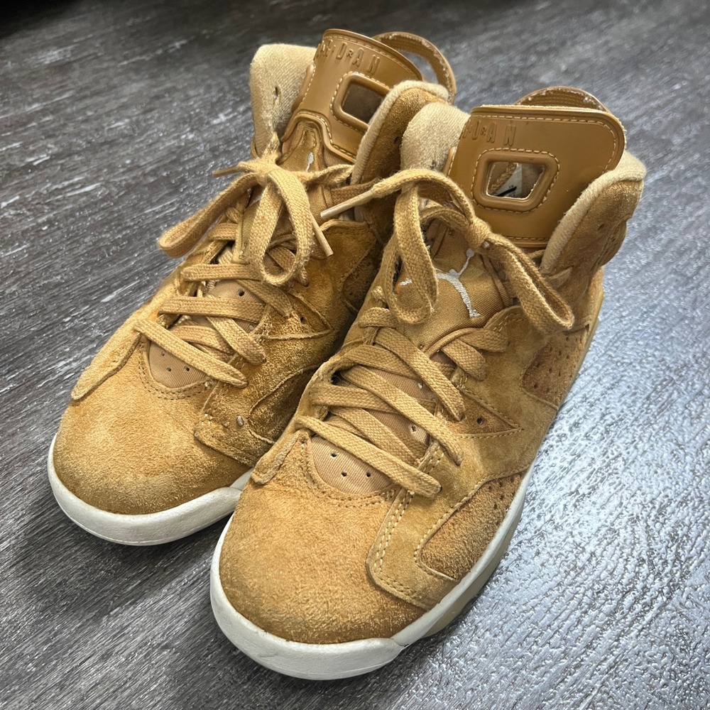 Air Jordan 6 Retro Wheat Golden Harvest GS Kids Shoes Sneakers Size 4.5Y